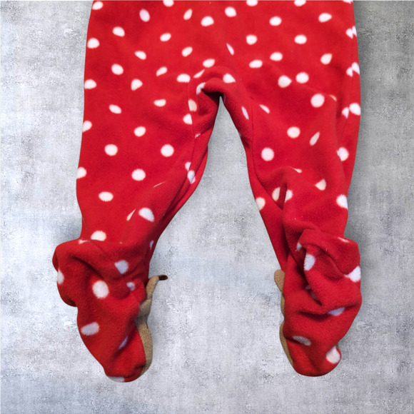 CARTER'S Red Polka Dot Reindeer Christmas One Piece Footed Pajamas 9 Month - Picture 6 of 10